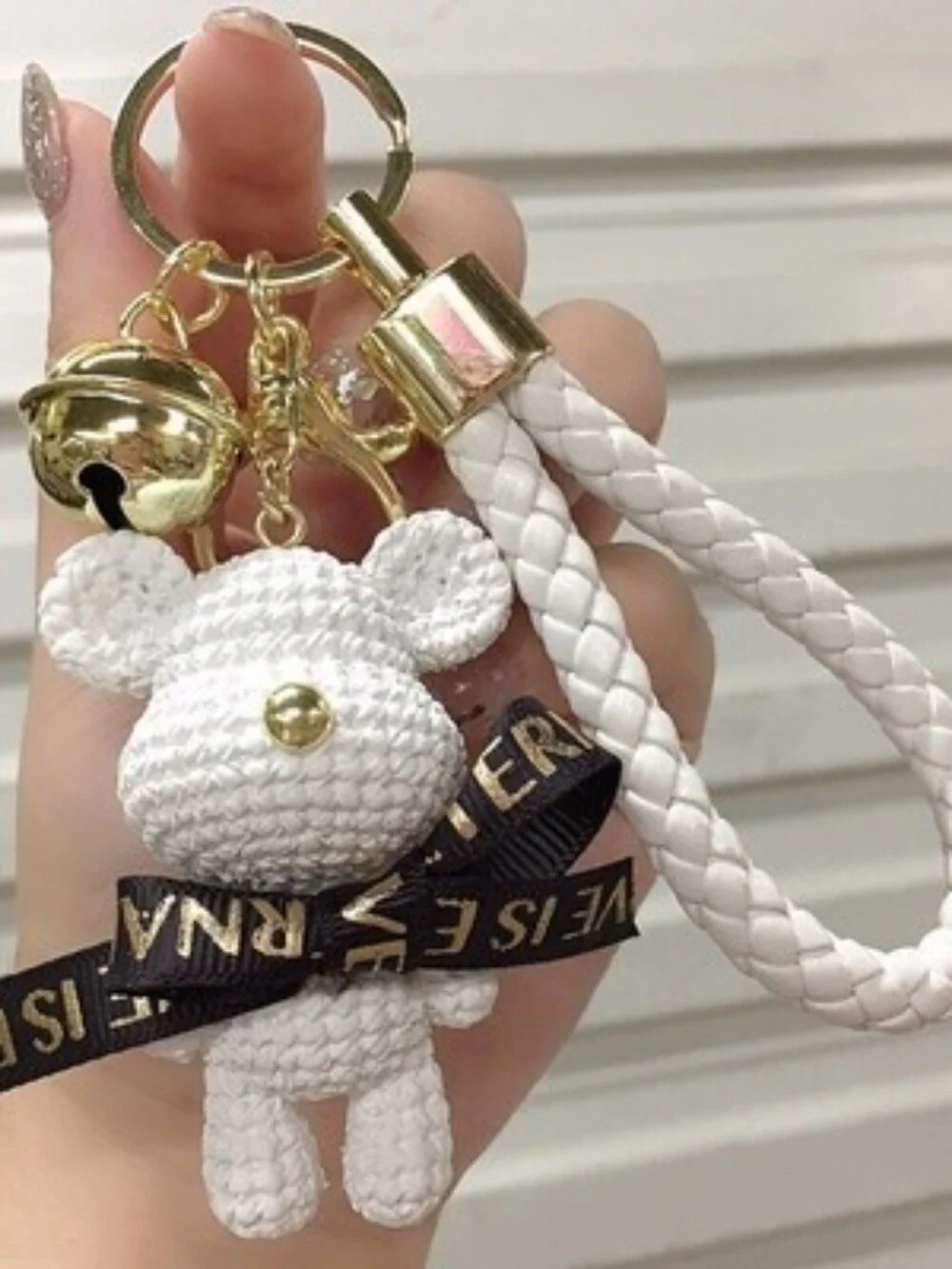 Teal Crochet Bear Keychain with Gold Hardware